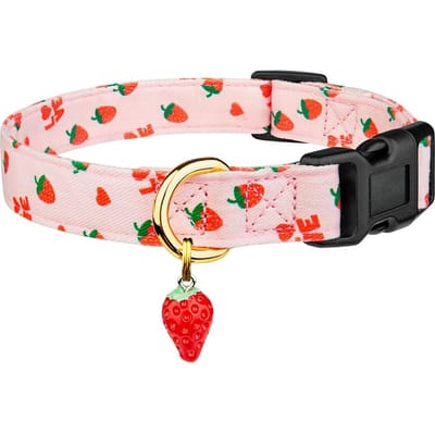 Stevige Katoenen Hondenhalsband Schattig Hart En Aardbei Hanger Ontwerp Kleine Middelgrote Grote Honden Halsband Handgemaakte Hanger Huisdier Kat Pupjes (as the picture,S(9-13.7in))