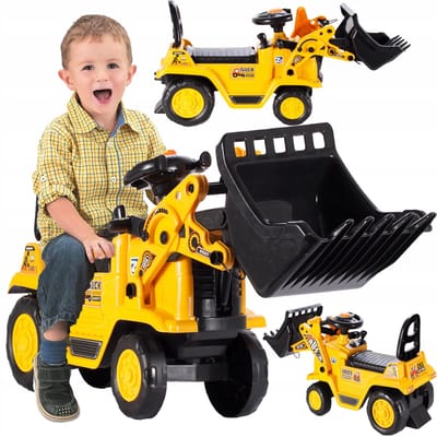 Playos® - Shovel - Geel - met Ingebouwd Potje - vanaf 1 jaar - tot 25 kg - Potje Training - Loopauto - Bouwvoertuig - Werkvoertuig - Leren Plassen - Bulldozer