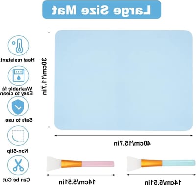 Grote silicone matten 30 x 40 cm met borstel, ideaal voor schilderen, knutselen en koken, perfect als onderlegger voor kinderen en volwassenen