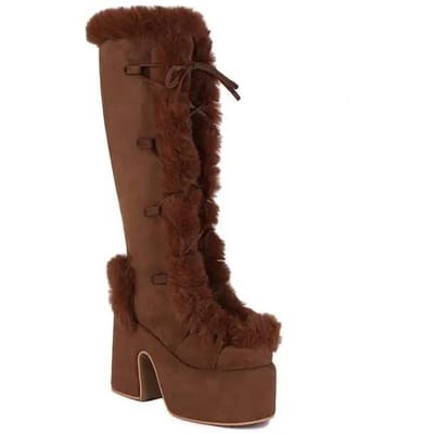 Winter Grote Maat 43 y2k Wit Punk Stijl Dames Faux Fur Chunky Platform Laarzen Gothic Zwart Blok Hoge Hakken Schoenen 34 bruin
