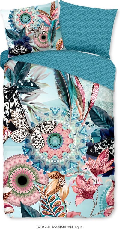 HIP dekbedovertrek mandala's en bloemen - 1 persoons 140x200/220 cm - Aqua - 100% Katoen satijn
