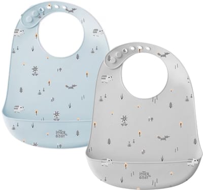 2 x siliconen slab slabber met print | grijs | blauw | opvangbabkje |BPA FREE|