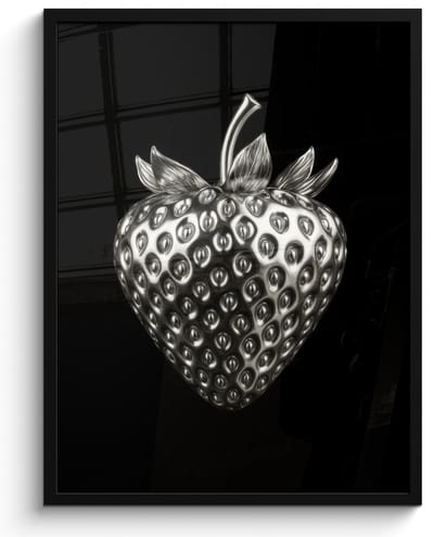 Poster in lijst - Fotolijst 60x80 cm - Posters - Aardbei - Zaadstructuur - Realistisch - Posterlijst zwart - Decoratie - Wanddecoratie woonkamer - Muurdecoratie slaapkamer