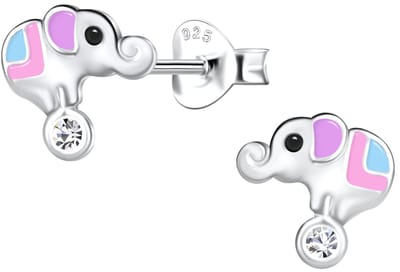 Joy|S - Zilveren olifant oorbellen - olifantje op een wieltje met kristal - 7 mm - sterling zilver 925 - kinderoorbellen