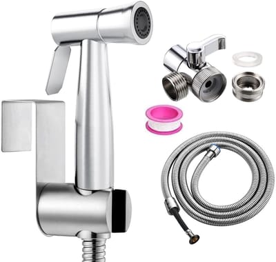 Dailygoods - Bidet roestvrijstalen handdouche, toiletsproeier, roestvrij stalen douche en babystoffen luiersproeikit - met kraandispenser, slang- en haaktoilet of wandhouder