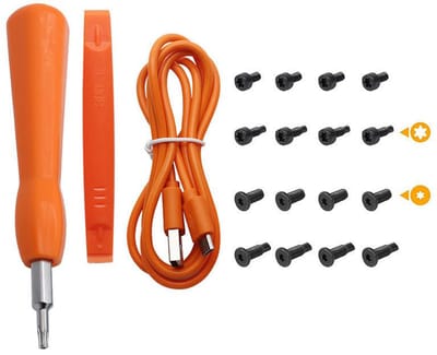 Demontageset voor slimme deurbel, schroevendraaier, handgereedschap, oplaadkabel.