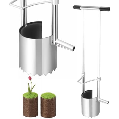 Outil de plantation d'ampoules, manche long, Base dentelée, transplanteur d'ampoules de jardinage avec poignée souple, robuste argenté