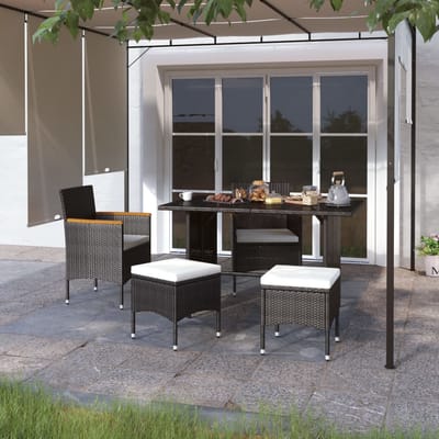 vidaXL - 4-delige - Tuinstoel- - en - voetenbankset - poly - rattan - zwart