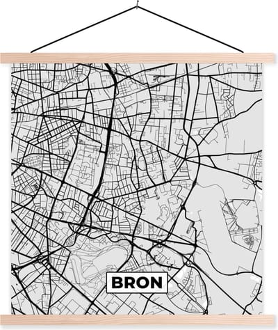 Posterhanger incl. Poster 40x40 cm - Schoolplaat - Frankrijk - Bron - Stadskaart - Plattegrond - Kaart - Textielposter - Blanke latten - Stadskaart