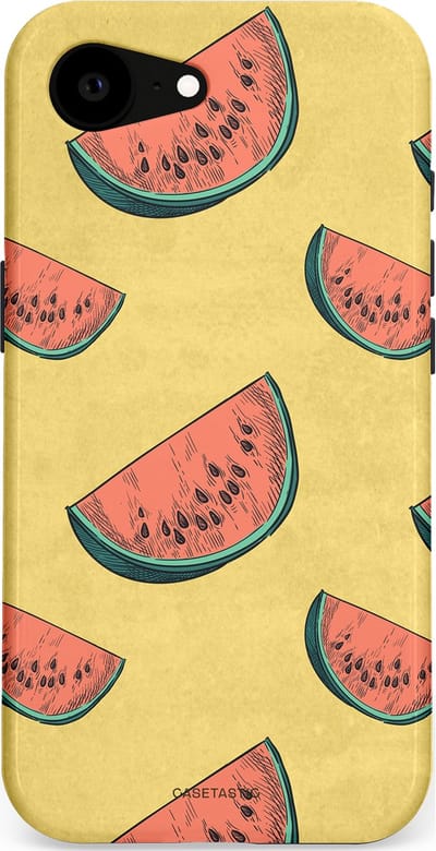 Casetastic Hoesje Geschikt voor Apple iPhone 16e Magsafe - Stijlvolle Beschermende Duo-layer Case - Retro Meloengeel