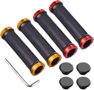 Ergonomische mountainbike handvatten van antisliprubber, dubbele vergrendeling, geschikt voor 22 mm stuurdiameter, ideaal voor BMX en MTB gebruik (rood + goud)