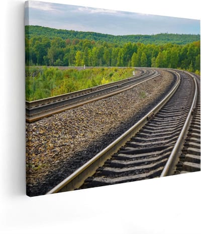 Artaza Canvas Schilderij Treinspoor - 50x40 cm - Wanddecoratie Bos - Muurdecoratie Landschap - Kamer Accessoires Natuur