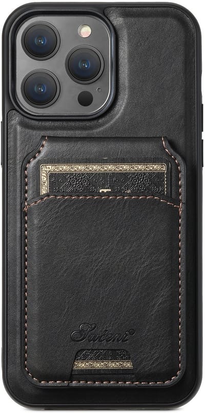 DrPhone ClassicPro – Compatibel Met iPhone 17 Pro Max – Leren Hoes met Magnetische Kaarthouder – 2-in-1 Wallet Case – Geschikt voor MagSafe - Zwart