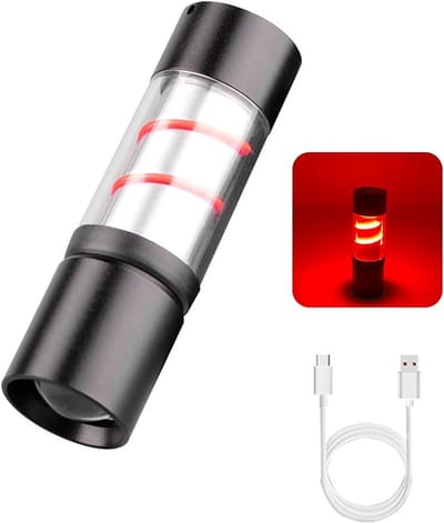 Compacte oplaadbare LED-zaklamp (met COB-zijlicht) — Zoombare zaklamp voor kamperen, reizen, buitenactiviteiten, noodgevallen, wandelen en autoreparaties (Rood)