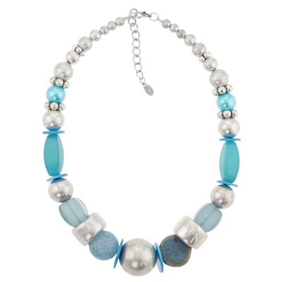 Behave - Ketting - 52 cm lang + 6 cm verlengketting - blauw met vintage antiek look zilverkleurig kralen