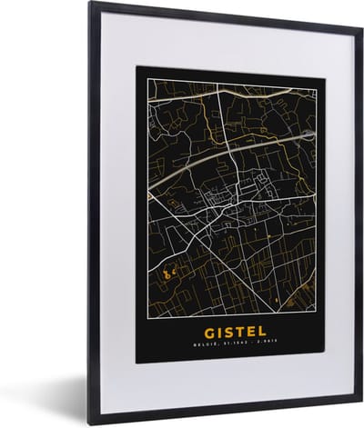 Fotolijst incl. Poster - Gistel - Plattegrond - Kaart - Goud - Stadskaart - 30x40 cm - Posterlijst