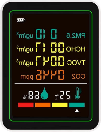 Luchtkwaliteitstester - Binnenlucht Monitor - Gezond Binnenklimaat - 6 in 1 Meting - 7 x 3.5 x 9 cm - Wit
