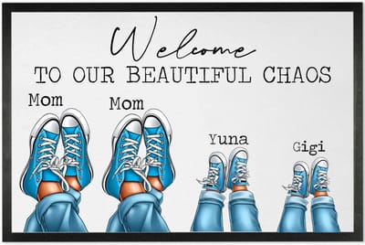Deurmat met tekst | persoonlijk Gezin | Deurmat Gezin Sneakers | Leuk Cadeau voor een gezin | 60x40cm | Sneakers Lichtblauw