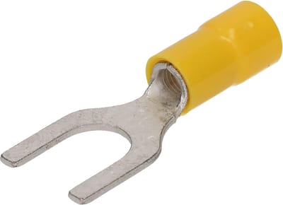 Verpakking met 10 stuks Kalitec GKSGU4 kabelschoenen vorkkabelschoenen 4-6mm² I geel gedeeltelijk geïsoleerd I PVC kraag U4 I voor het verbinden van kabels of strengen I beschermt elektrische verbindingen I krimpconnector