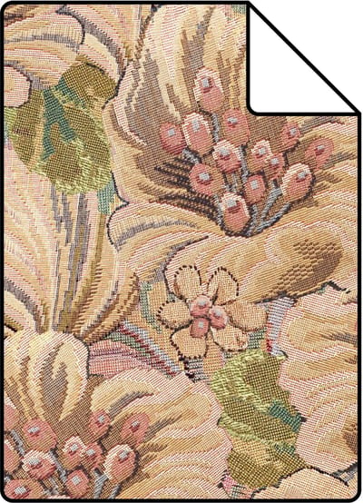 Proefstaal ESTAhome behang geborduurd bloemmotief bruin, beige en oudroze - 26.5 x 21 cm - 131295-S