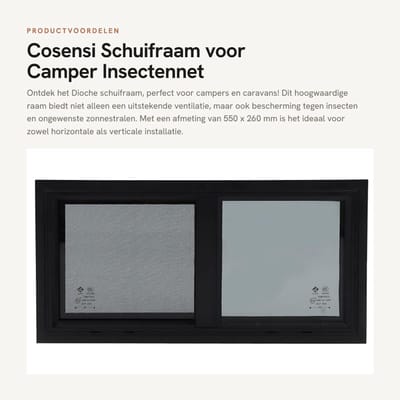 Dailygoods- Schuifraam 550 x 260 mm - Aluminium Frame - Insectennet - Tinted Tempered Glas - Horizontaal/Verticaal - Schokbestendig - Motorhome Raam