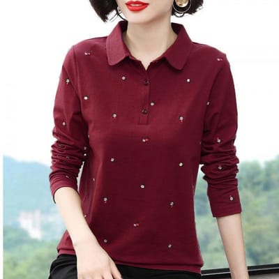 POLO Shirt T-shirt met lange mouwen voor Dames Losse Grote Maat Moederpak Lente Nieuw T-shirt Slanke Top Basis Shirt M brown