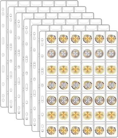 6 sheets van coin covers - coin album - coin pagina's met standaard 9-hole coinhouder - coin collector album - coin sheets - coin pocket - verzamelobjecten munten - 42 compartimenten voor het opslaan van euro munten