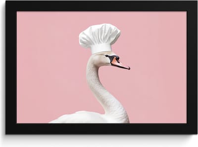 Fotolijst inclusief poster - Posterlijst 30x20 cm - Posters - Zwaan - Koksmuts - Mooi - Klassiek - Foto in lijst - Keuken decoratie muur - Wanddecoratie accessoires - Muurdecoratie - Schilderijen