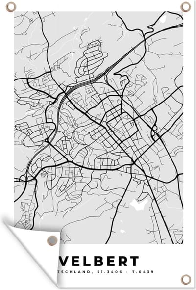 Muurdecoratie Plattegrond - Velbert - Kaart - Stadskaart - Duitsland - 120x180 cm - Tuinposter - Tuindoek