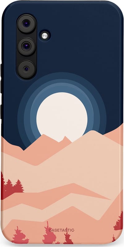 Casetastic hoesje geschikt voor Samsung Galaxy A54 (2023) 5G - Dubbellaagse bescherming - Bergen bij maanlicht - Fashion Case - Zwart Perzik Zand Koraal