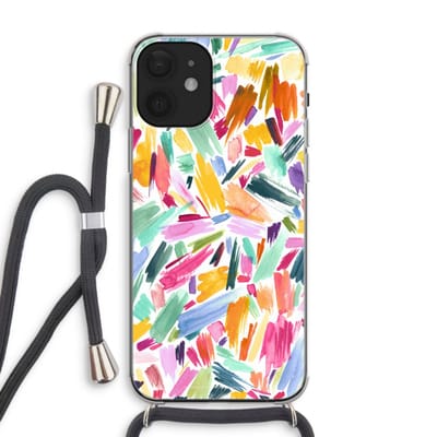 Case Company® - Hoesje met koord geschikt voor iPhone 12 hoesje met Koord - Watercolor Brushstrokes - Telefoonhoesje met Zwart Koord - Bescherming aan alle Kanten en Over de Schermrand