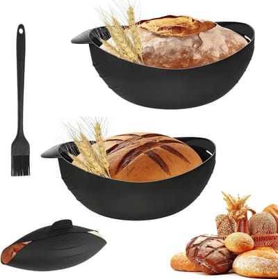 SnelShoppen - Set van 2 3-in-1 Silicone Brood Bakvorm 30 cm met Siliconen Borstel, Hittebestendig tot 230°C, Ovalen Mould voor Thuisgebakken Brood, Vl