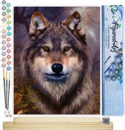 Figured'Art Schilderen op Nummer Volwassenen canvas Wolfshoofd - Handwerk acrylverf Kit DIY Compleet - 40x50cm met DIY houten lijst