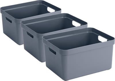 Sunware opbergbox Sigma - 3x stuks - kunststof - 32 liter - donkerblauw - opberg dozen/bakken - opbergers - 45 x 35 x 24 cm