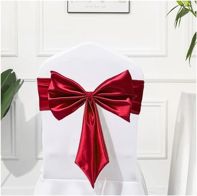 Satin Stoelhoezen Strikken voor Bruiloft en Feestdecoratie in Bordeauxrood - 2 Stuks, Perfect voor Evenementen en Hotels