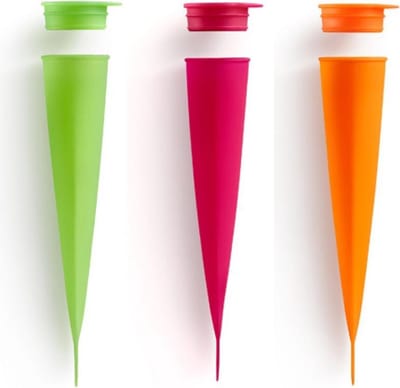 Lékué set van 3 ijsjesvormen calippo uit silicone groen; roze en oranje 4x4.8x20.2cm