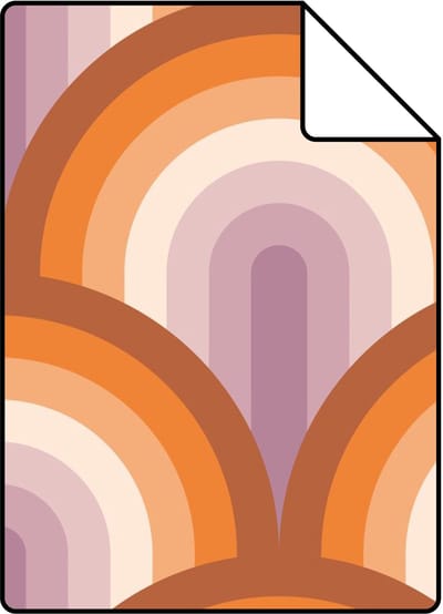 Proefstaal ESTAhome behang art deco bogen oranje en paars - 26.5 x 21 cm - 131772-S