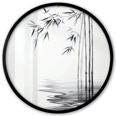 Poster in lijst Rond - Fotolijst 40x40 cm - Posters - Bamboestammen - Water - Minimalistisch - Wit - Ronde posterlijst zwart - Decoratie - Wanddecoratie woonkamer - Muurdecoratie slaapkamer