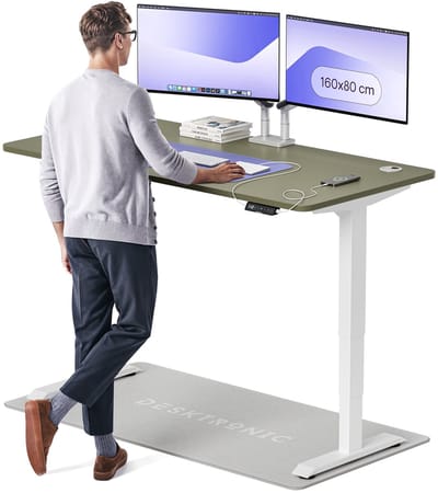 Desktronic HomePro Zit-sta Bureau Elektrisch In Hoogte Verstelbaar, 160x80 cm Wit/Groente, Stille Dubbele Motor, Hoogte 62-126cm