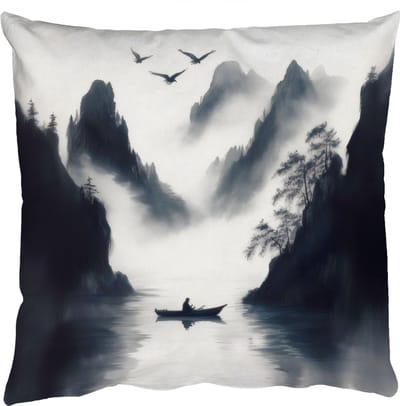 Sierkussens - Kussentjes Woonkamer - 50x50 cm - Roeiboot - Mistig - Bergen - Vogels