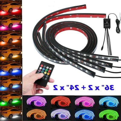 12V Auto-Ambient LED Lichtbalk - 4 Stuks Buitenverlichting met Muziekbediening, Waterdichte SMD5050 Onderlichaamslampen voor Auto's