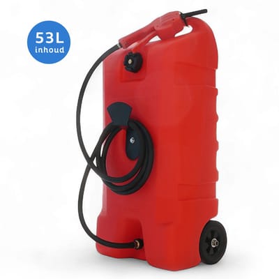 HIBO Mobiele Brandstoftank 53 liter – Brandstoftank op wielen met Handpomp – 3 Meter Slang, 8 Liter per Minuut – Voor Benzine en Diesel