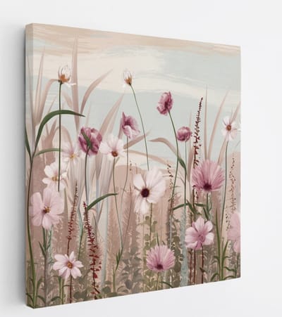 Saammp Canvas Schilderij - Abstracte Roze Bloemen - Natuur - 20x20 - Foto op canvas - Wanddecoratie - Muurdecoratie Woonkamer - Kantoor Decoratie