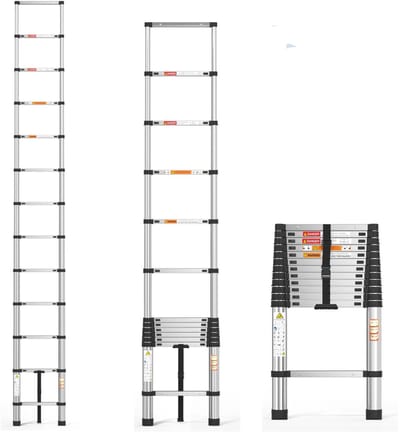 Hutjemutje - ladder - telescoopladder - telescopische ladder roestvrijstaal - multifunctionele vouwladder - maximale hoogte 2.6M - compact - met anti slip