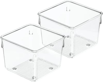 Famanu – Kleine lade-organizer set van 2, transparante kunststof opbergbakken voor accessoires en badkamer