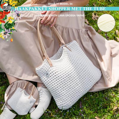 Haakpakket tas met The Tube garen model 4 van Lana Grossa Bags 01 - roomwit
