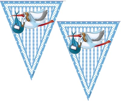 Folat geboorte baby vlaggetjes - 2x - jongen - blauw - 10 meter - vlaggenlijnen - versiering - kunststof