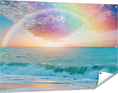 Gards Tuinposter Regenboog in het Water bij het Strand - 120x80 cm - Tuindoek - Tuindecoratie - Wanddecoratie buiten - Tuinschilderij