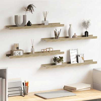 vidaXL - Wandschappen - 4 - st - 60x9x3 - cm - wit - en - sonoma - eikenkleurig