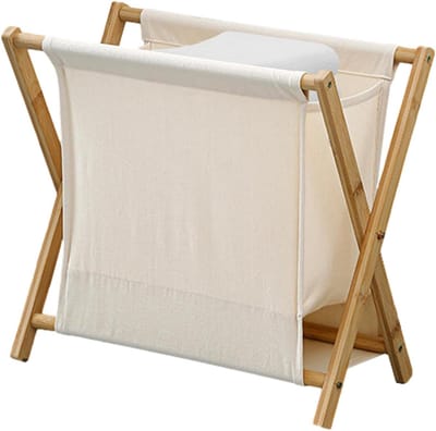 Wasmand Opvouwbaar - Kledingmand Linnen - Ruim Opbergen - Stevig Houten Frame - 40 x 30 x 38 cm - Beige